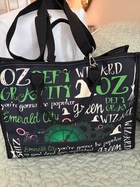 Wicked Themed Black,Green, pink Tote Bag with graffiti style artwork and phrases